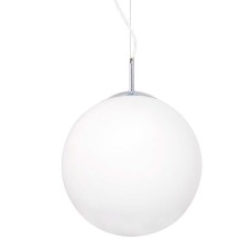 Φωτιστικό οροφής κρεμαστό μονόφωτο άσπρη γυάλινη μπάλα Ø50 με μεταλλικές λεπτομέρειες σε νίκελ Aca | V2010C500